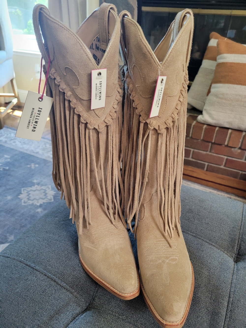 Adelyn Rae Tan Suede Fringe Western Heeled Boots